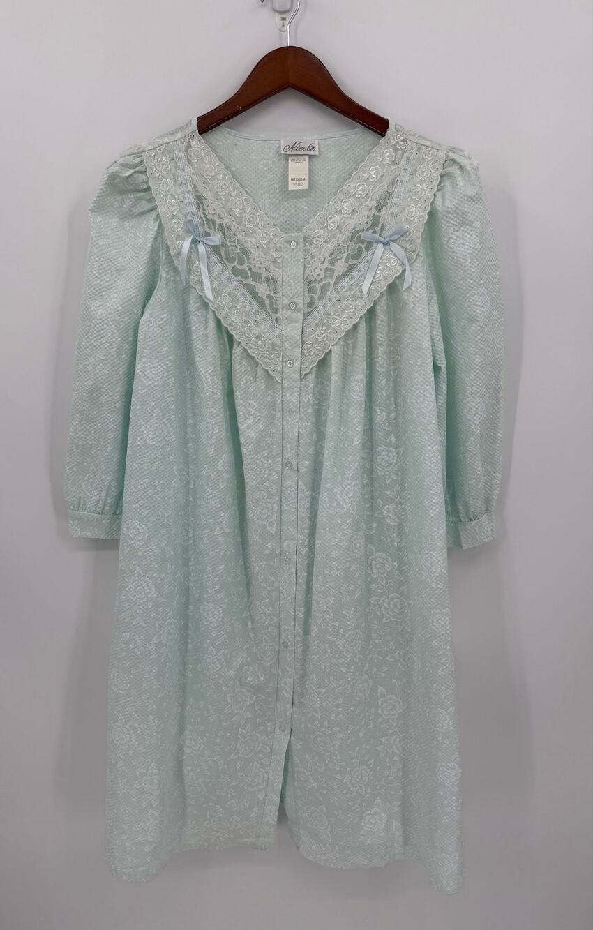 Vintage Nicole Mint Lace House Coat Nightgown Cottagecore USA NWT Size Medium